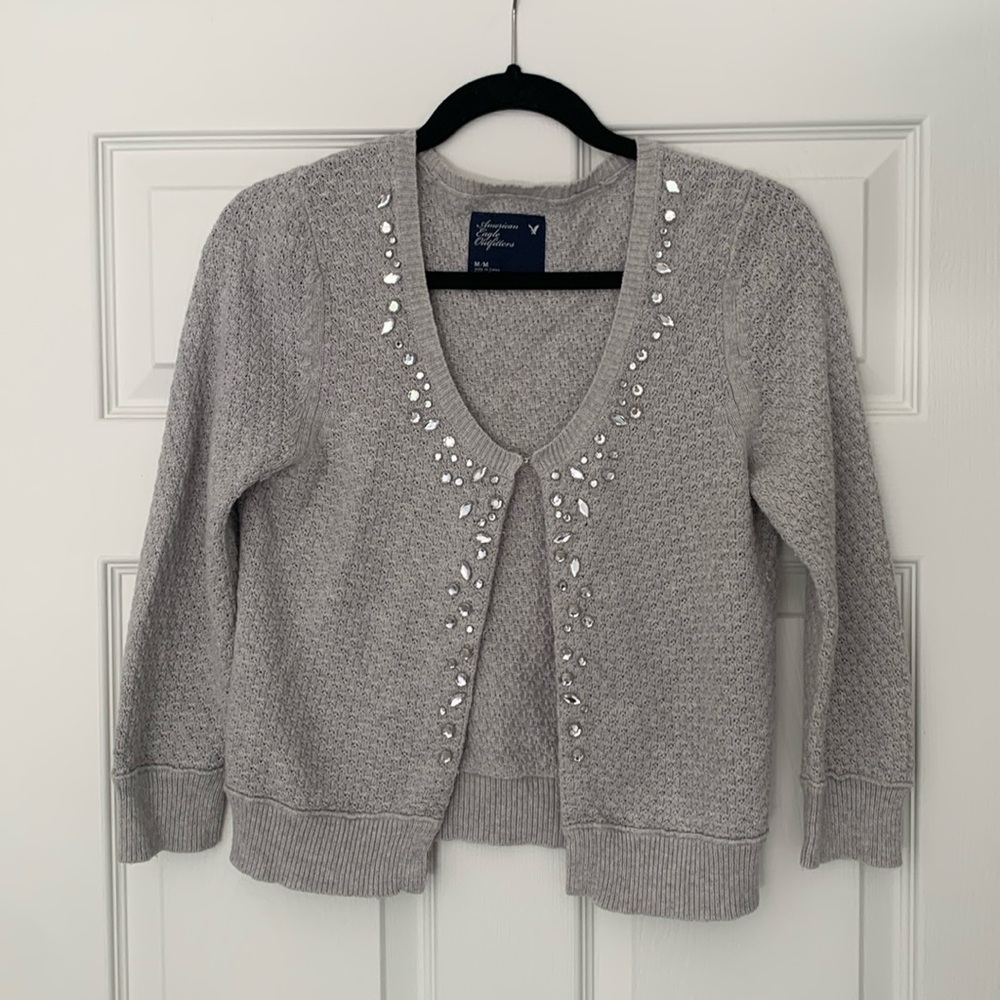 American Eagle Outfitters Size M Gray Embellished Cardigan